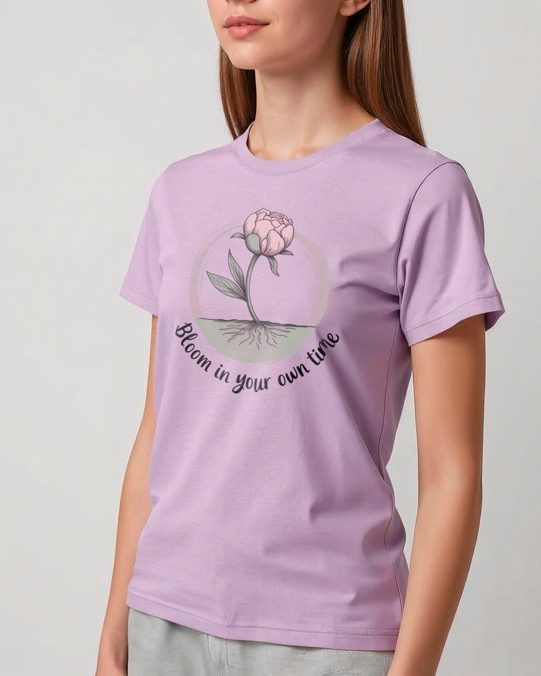 Lavender Women’s Classic Cotton T-Shirt - Bloom in Your Own Time