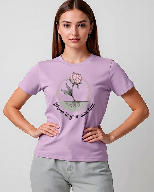 Lavender Women’s Classic Cotton T-Shirt - Bloom in Your Own Time