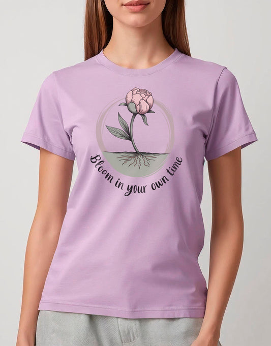 Lavender Women’s Classic Cotton T-Shirt - Bloom in Your Own Time